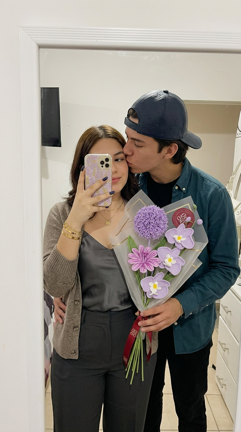 Pareja con ramo de flores eternas en crochet Olga's Gallery